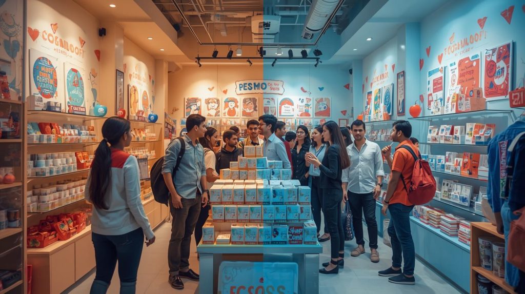 Young customers in VibeBox by Super Print, Nagpur, exploring creative gifting combos in a redesigned MSME retail space.