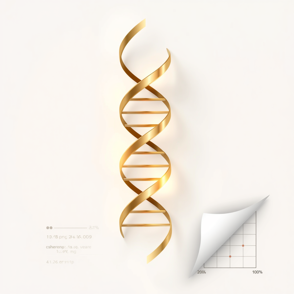 Illustration of three golden ribbon-like strands twisted into a triple helix, next to a simple scatter plot graph.